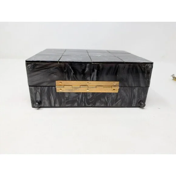 Vintage StyleCraft Handbag Purse Black Pearlized Marbled Lucite Vanity 60s As Is - Picture 5 of 11